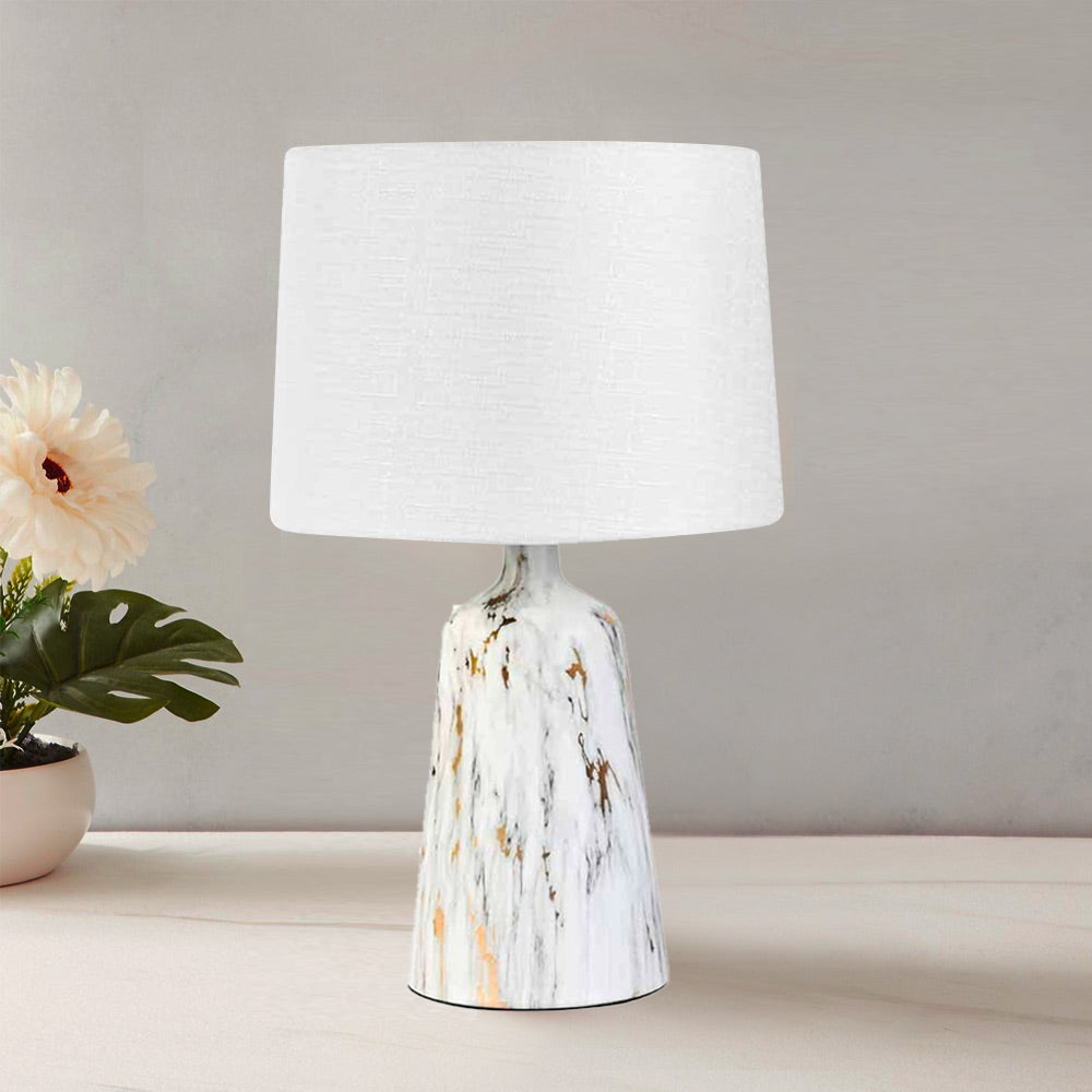 Marbela Trapeze Fabric Shade Metal Base Table Lamp (White)