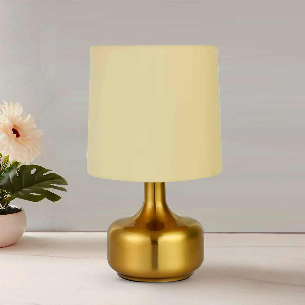 Nilkamal Metalia Fabric Shade Triangular Metal Base Table Lamp Gold