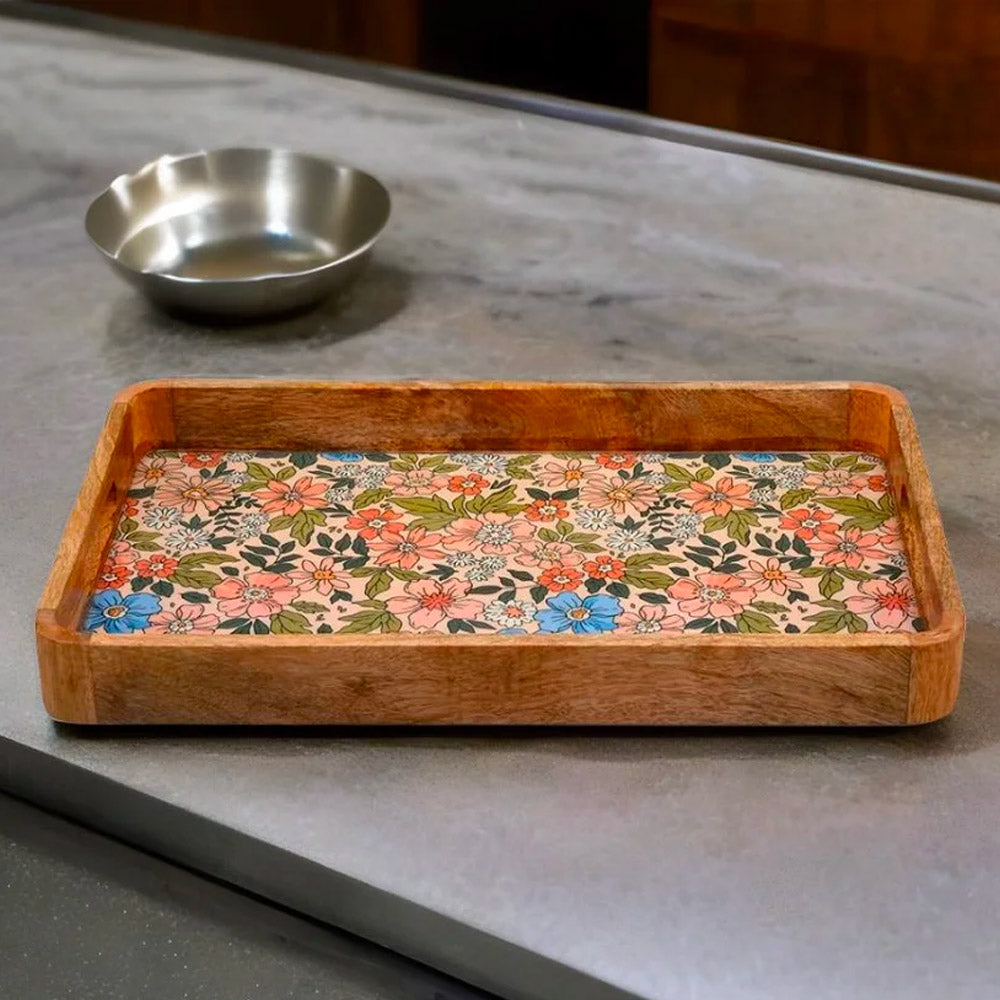 Rectangular Wooden Serving Tray 40 x 26 cm (Multicolor)