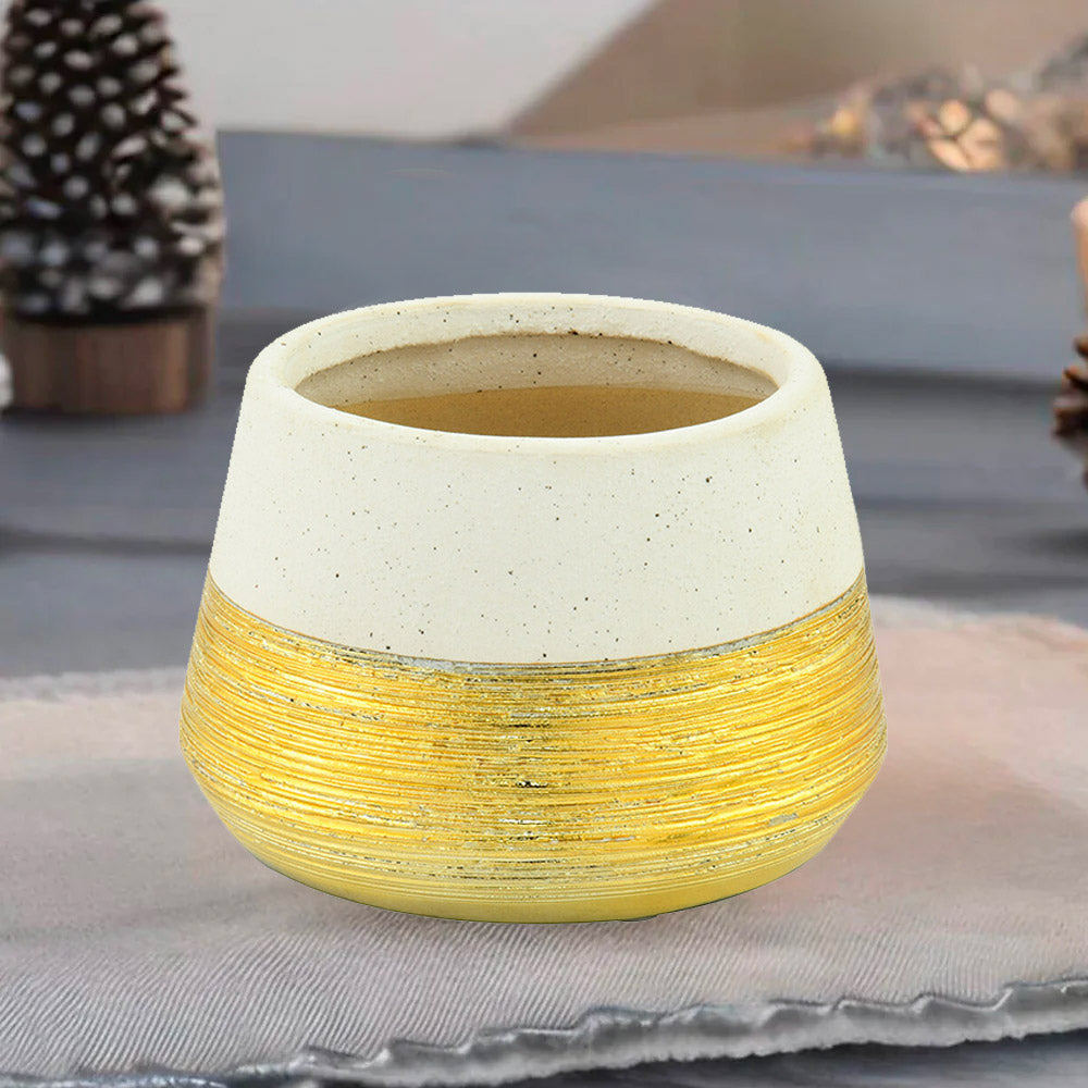 Decorative Glaze Trapeze Ceramic Votive (Cream & Gold)