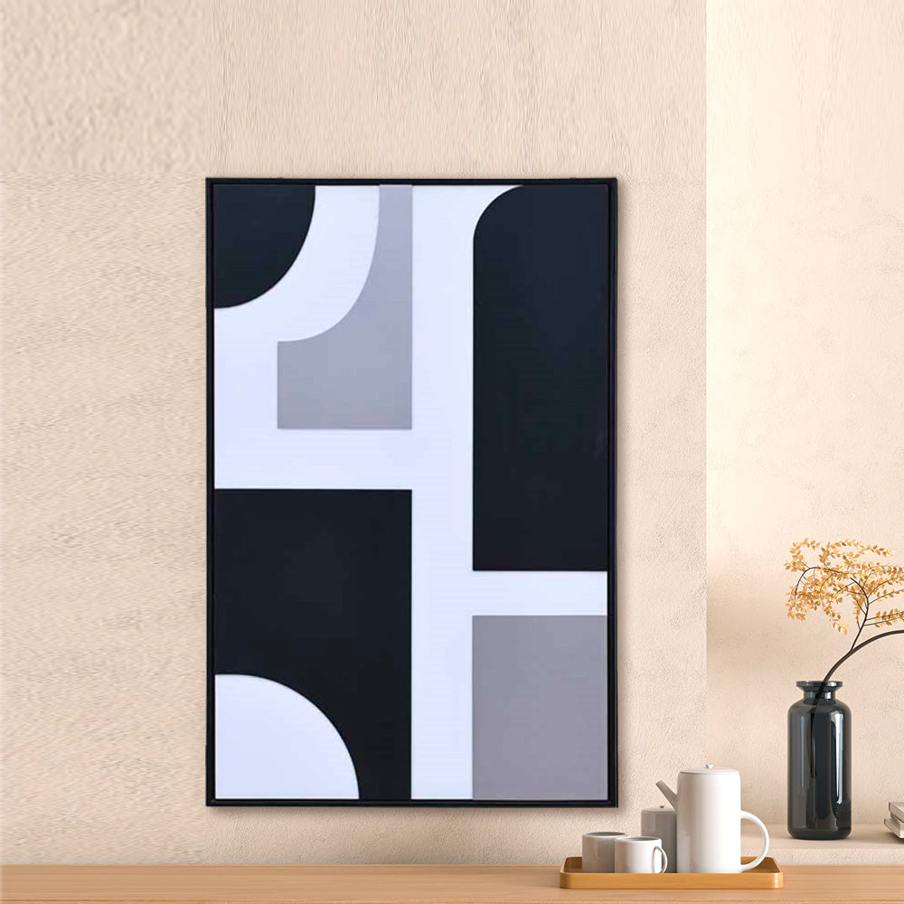 Nilkamal Monochrome Synthetic Frame Mdf Base Wall Decor Black White -02