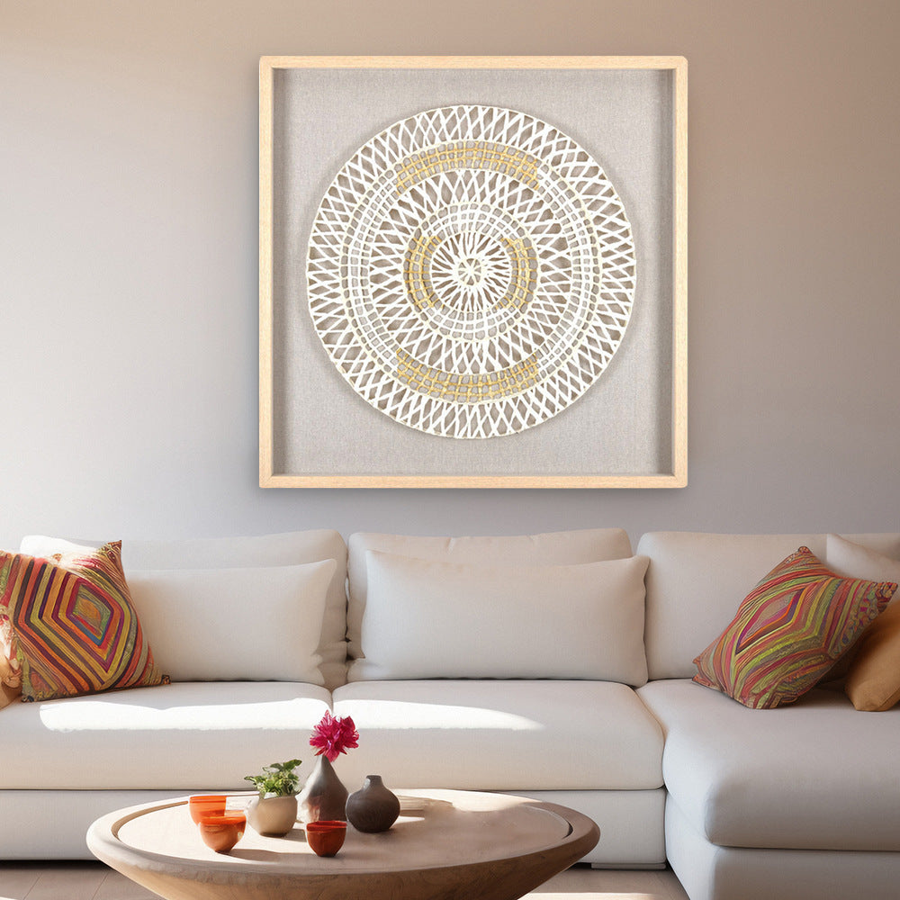 Netted Design Circular Wall Decor (Cream)