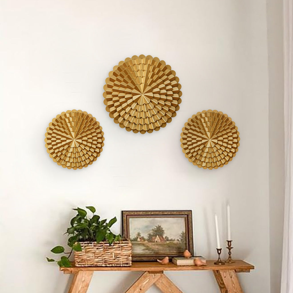 Floral Chakra Art Wall Decor Set of 3 (Gold)