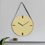 Round Wooden and Leatherette Hanging Analog Wall Clock (Beige)