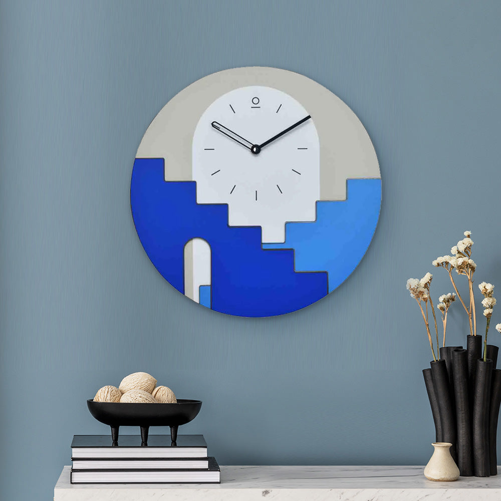 Santorini Round Wooden Analog Wall Clock (Blue)