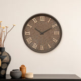 Round Plastic Roman Numerals Analog Wall Clock (Brown)