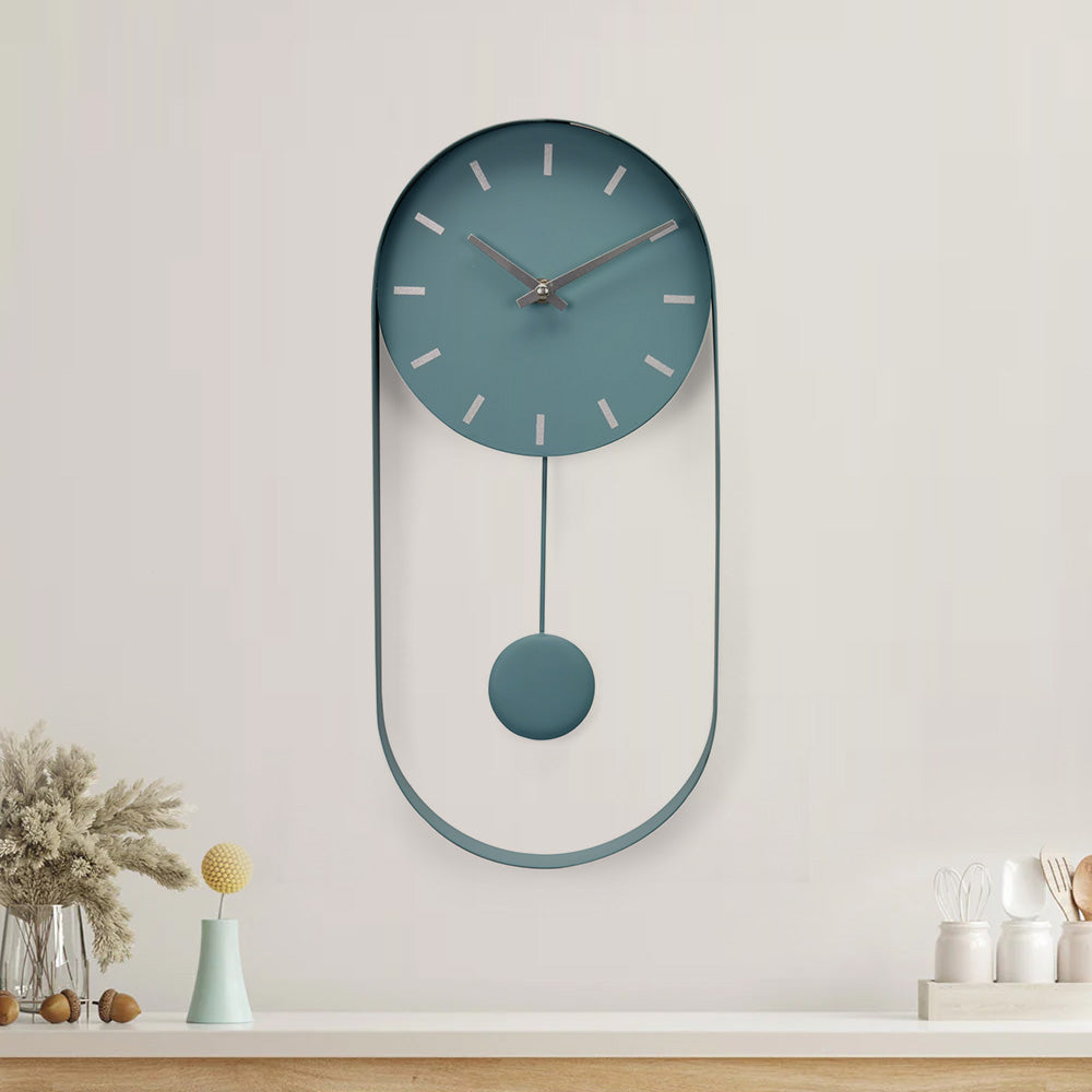 Oval Metal Pendulum Wall Clock (Aqua Blue)