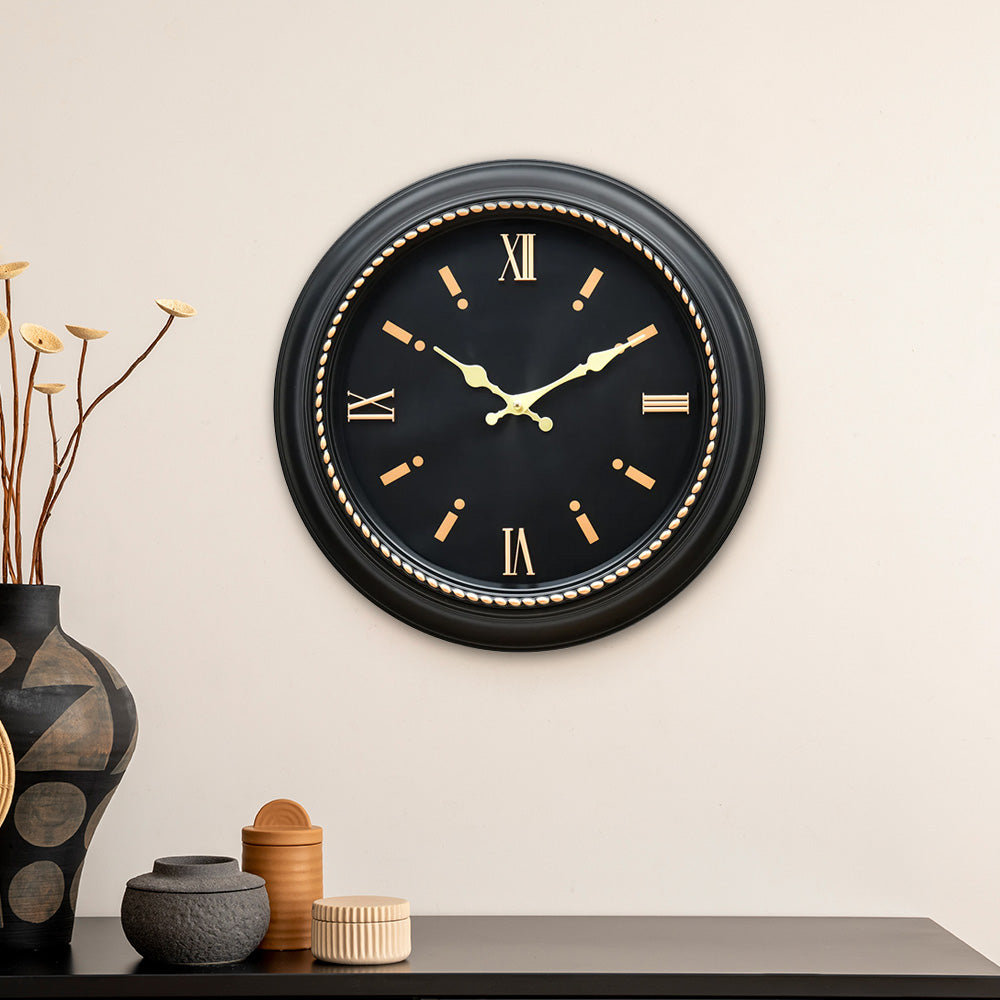 Nilkamal Mini Romania Antique Analog Wall Clock Black Gold