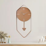 Hexagonal Metal Pendulum Wall Clock (Peach)