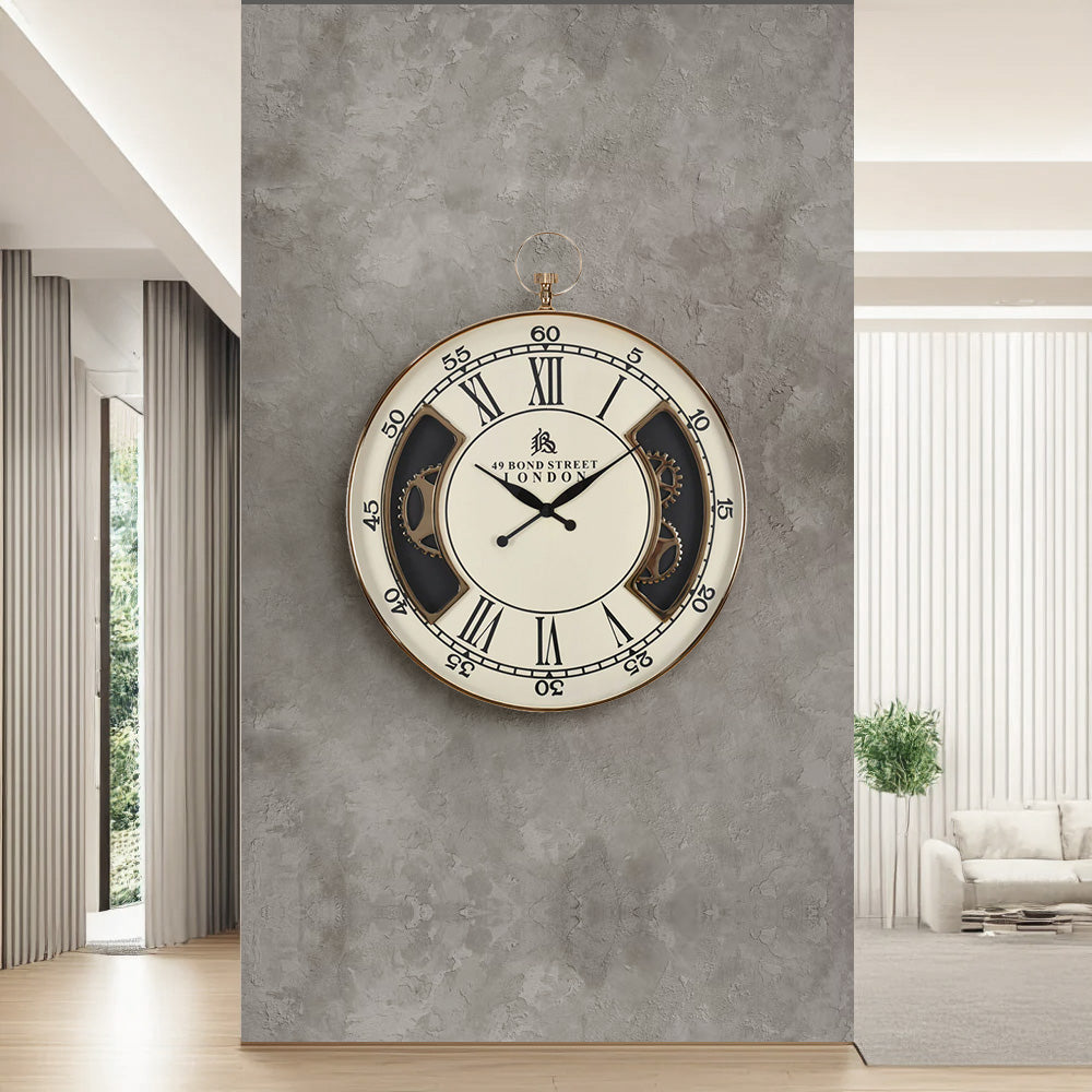 Roman Gear Design Metal Analog Wall Clock (White & Gold)