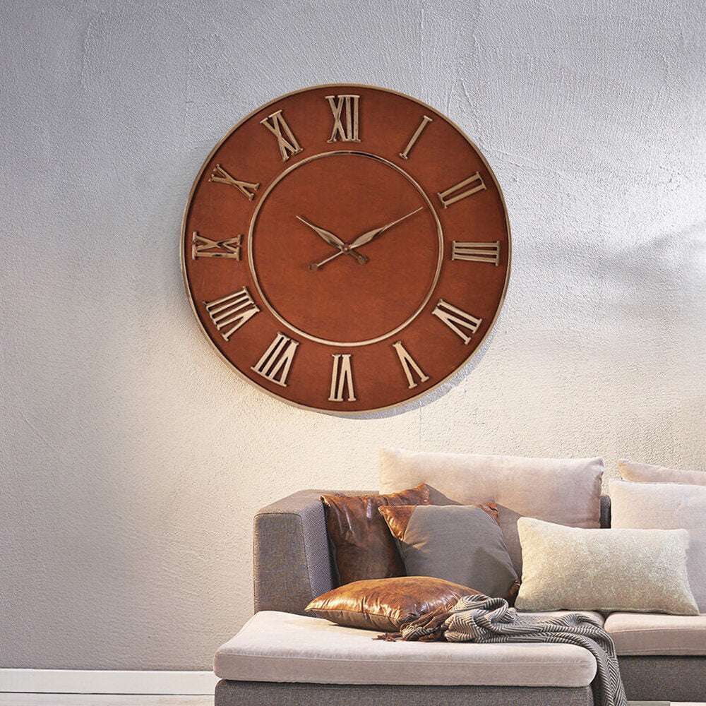 Royal Leather Analog Wall Clock (Tan & Gold)