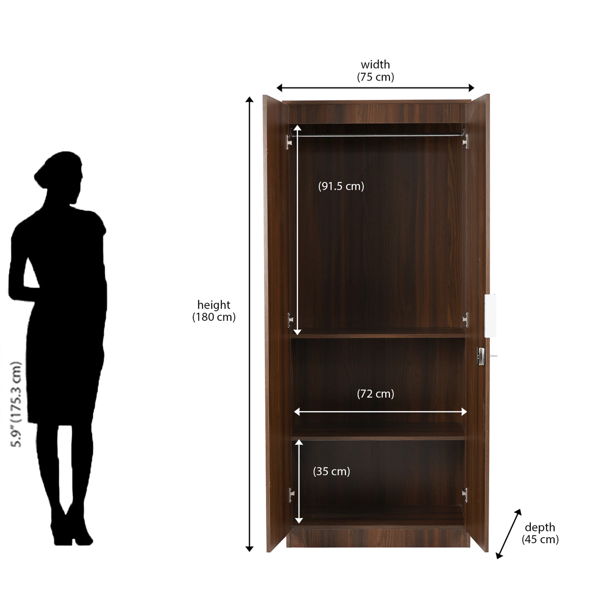 Joyce 2 Door Wardrobe (Classic Walnut)