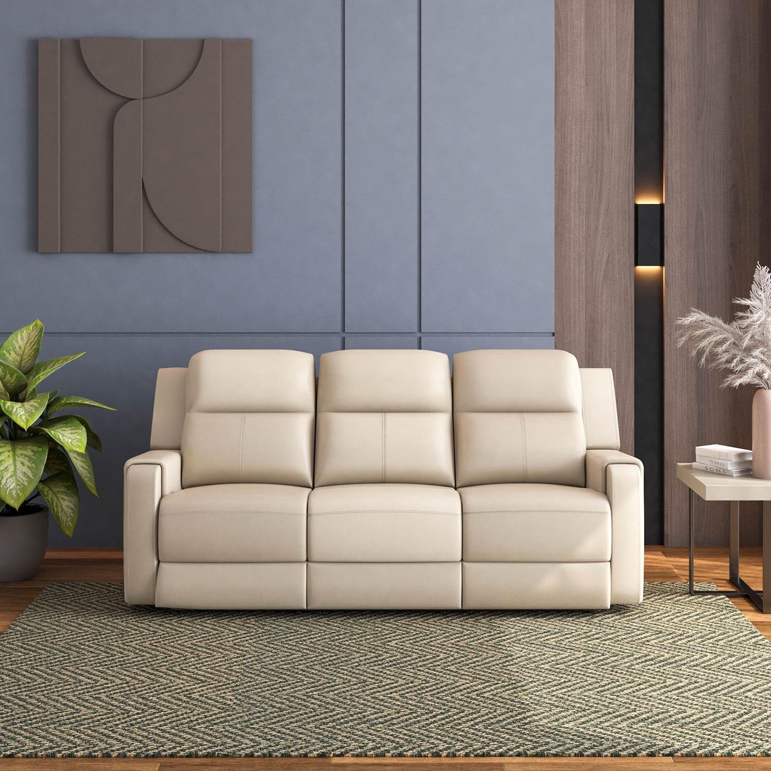 Levon 3 Seater Manual Recliner (Light Beige)