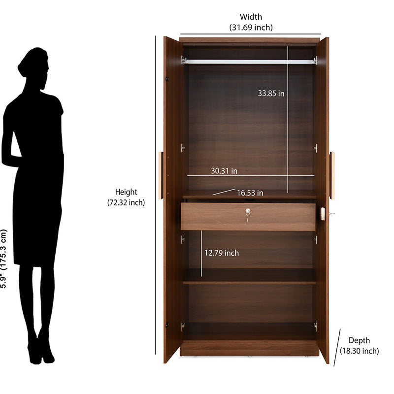 Rova 2 Door Wardrobe with Mirror (Walnut)