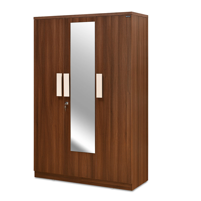 Nilkamal Rova 3 Door Wardrobe with Mirror (Walnut)