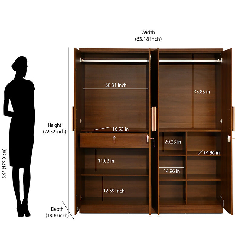 Rova 4 Door Wardrobe with Mirror (Walnut)