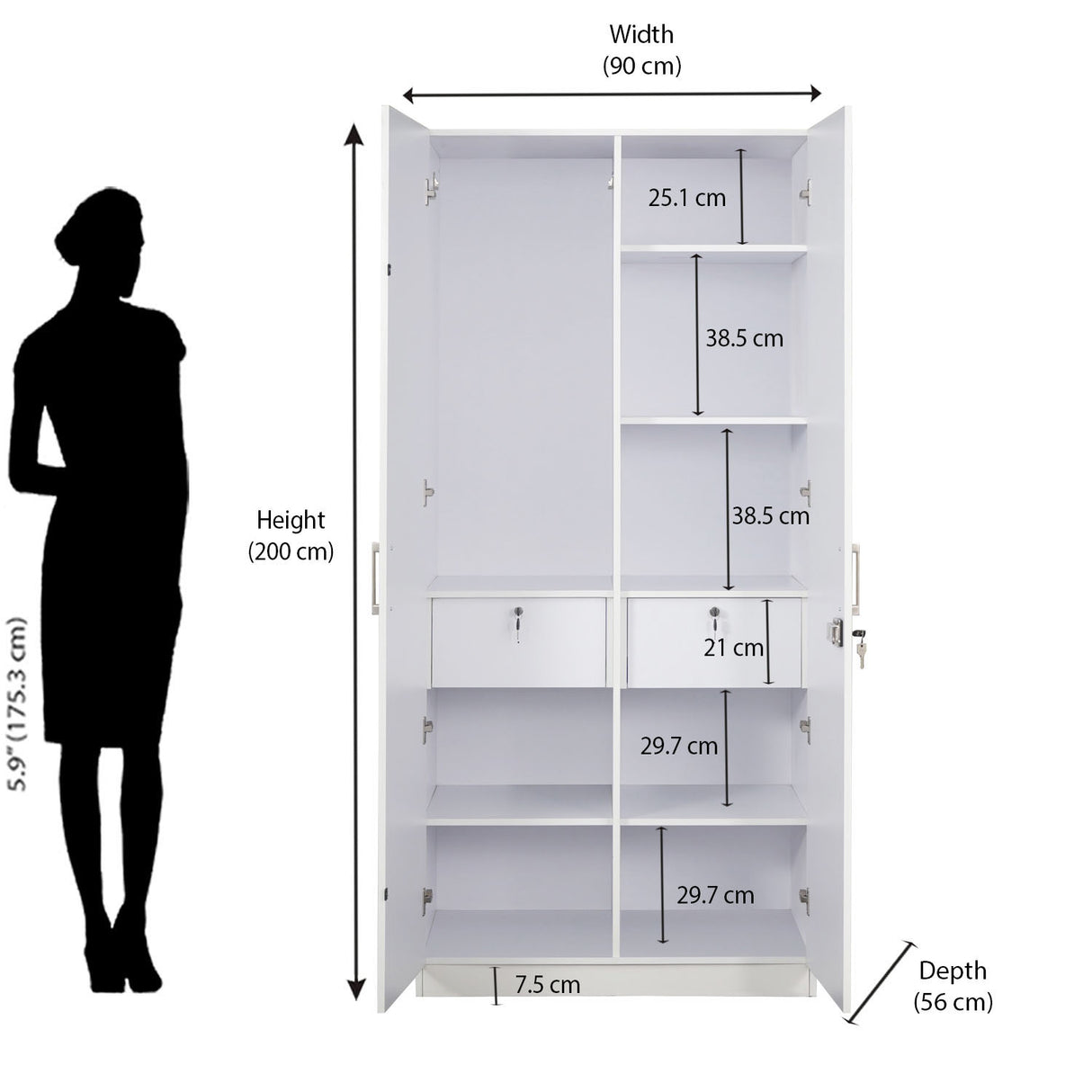 Max 2 Door Wardrobe (Frosty White)