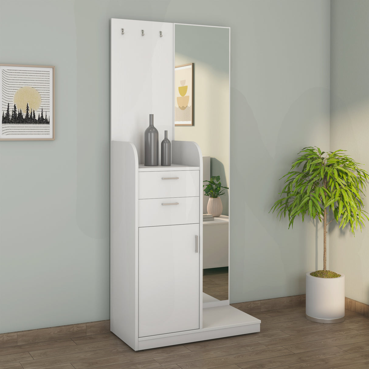 Max Engineered Wood Dresser with Mirror (Frosty White)