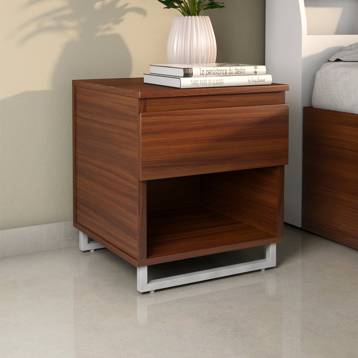 Meta Engineered Wood Nightstand (Classic Walnut)