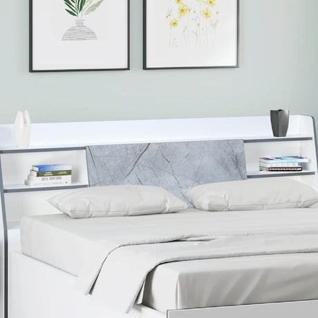 Marbito King Bed With Headboard & Box Storage (White)