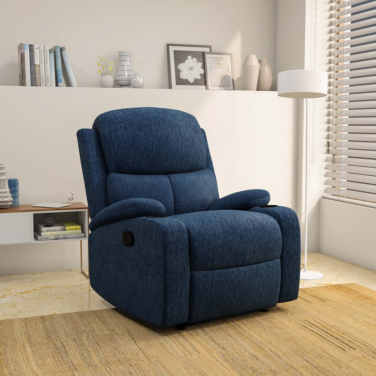 Matt 1 Seater fabric Manual Recliner (Blue)