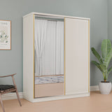 Nilkamal Nix 2 Door Sliding Wardrobe With Mirror And Sensor Led Light Beige