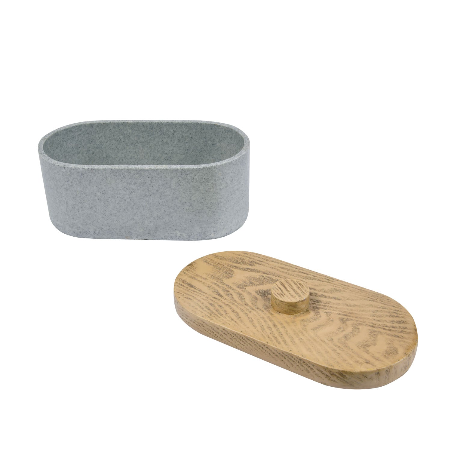 Wooden Finish Polyresin Oval Storage Box Organiser (Grey)