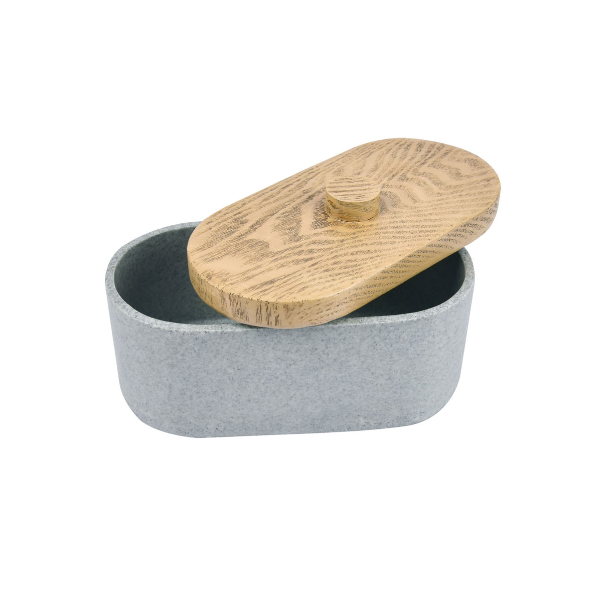 Wooden Finish Polyresin Oval Storage Box Organiser (Grey)