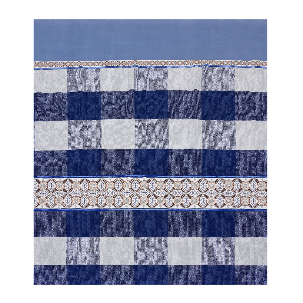 Checkered Polyester King Bedsheet with 2 Pillow Covers (Blue)