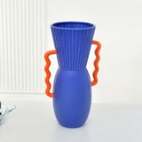 Nilkamal Decorative Semi Fluted Design Dolomite Vase With Handles (Blue & Orange)