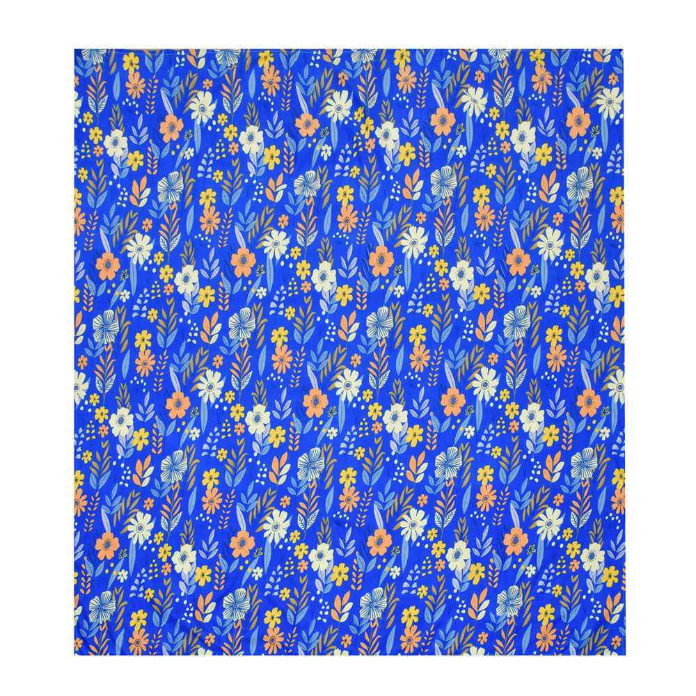 Floral Polyester Double Bedsheet with 2 Pillow Covers (Indigo)