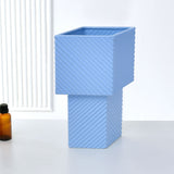 Decorative 2 Cube Fluted Design Dolomite Vase (Blue)