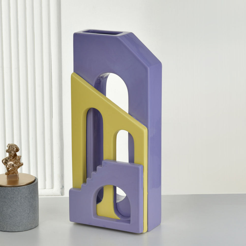 Decorative Arch Stairs Design Dolomite Vase (Purple & Yellow)