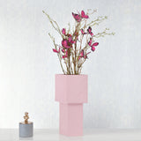 Decorative 2 Cube Fluted Design Dolomite Vase (Pink)