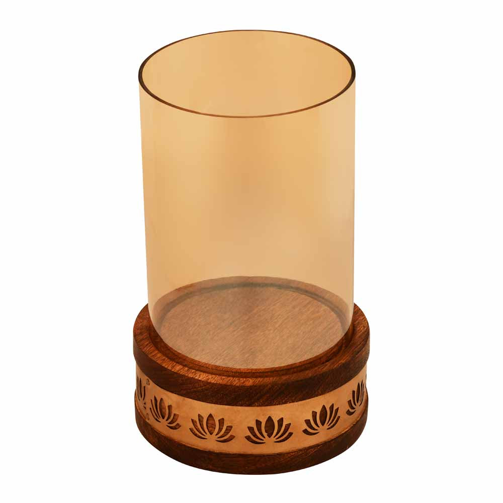 Lotus Jali Metal & Glass Small Candle Stand (Gold)