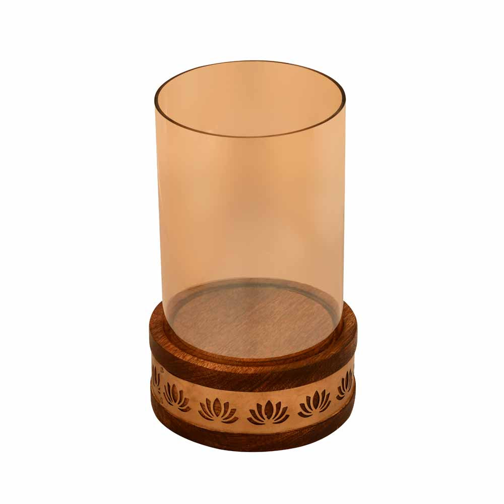 Lotus Jali Metal & Glass Candle Stand (Gold)