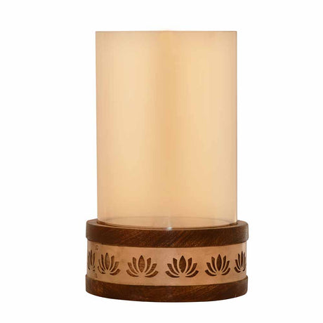 Lotus Jali Metal & Glass Small Candle Stand (Gold)