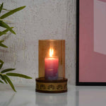 Lotus Jali Metal & Glass Small Candle Stand (Gold)