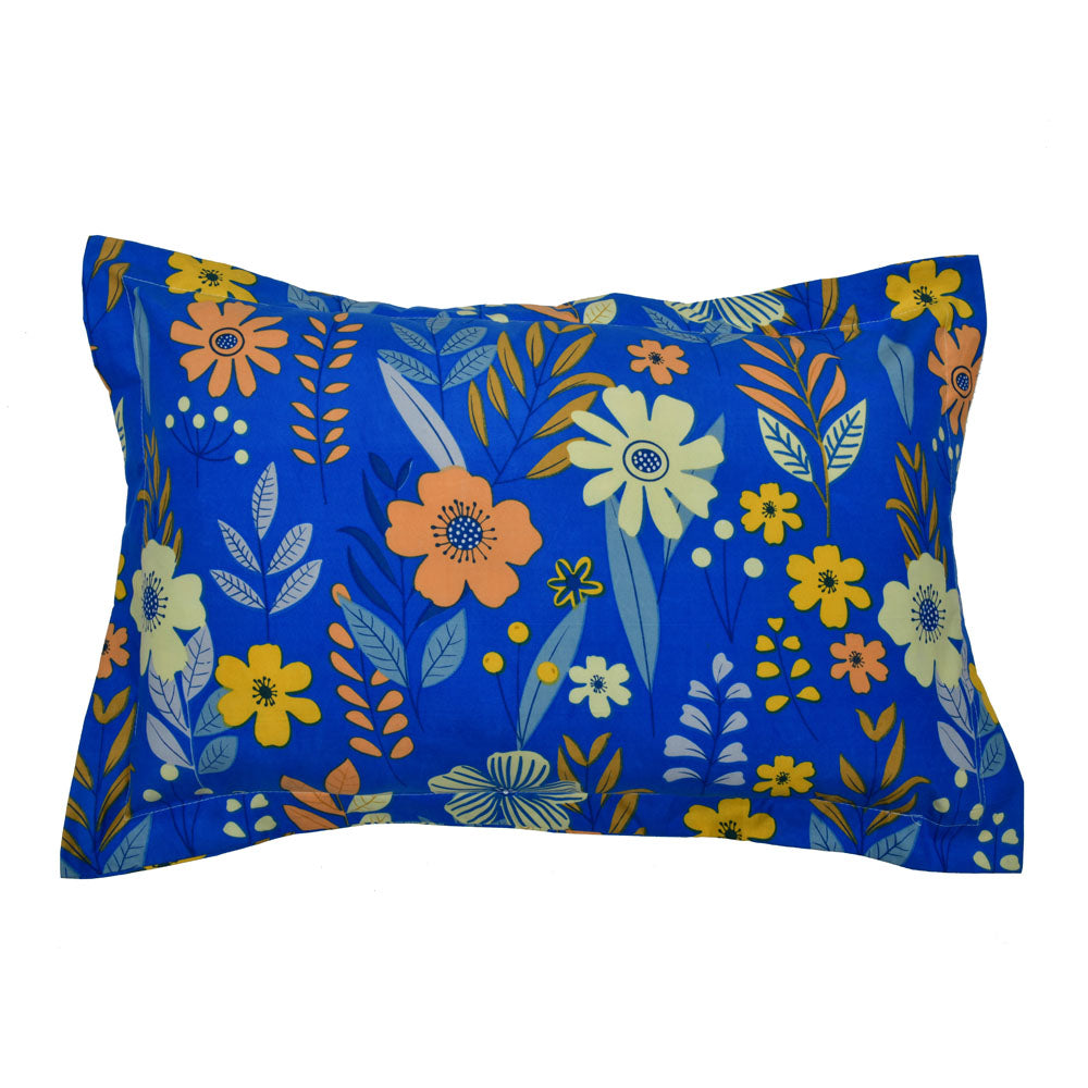 Floral Polyester Double Bedsheet with 2 Pillow Covers (Indigo)