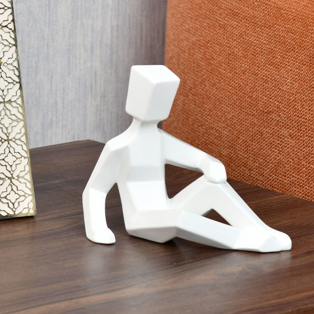 Nilkamal Man Sitting With Hand On Knee Dolomite Showpiece (White)