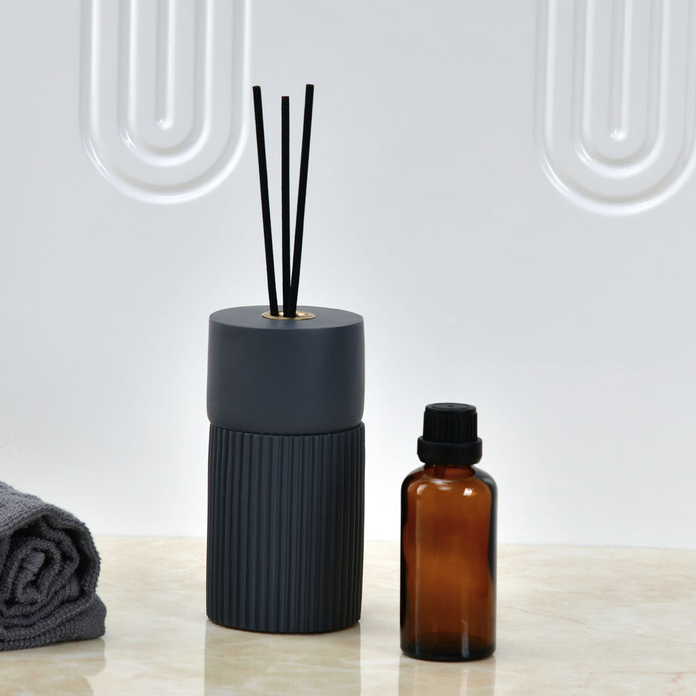 Nilkamal Fluted Design Reed Diffuser Storage Jar With 3 Sticks (Grey)