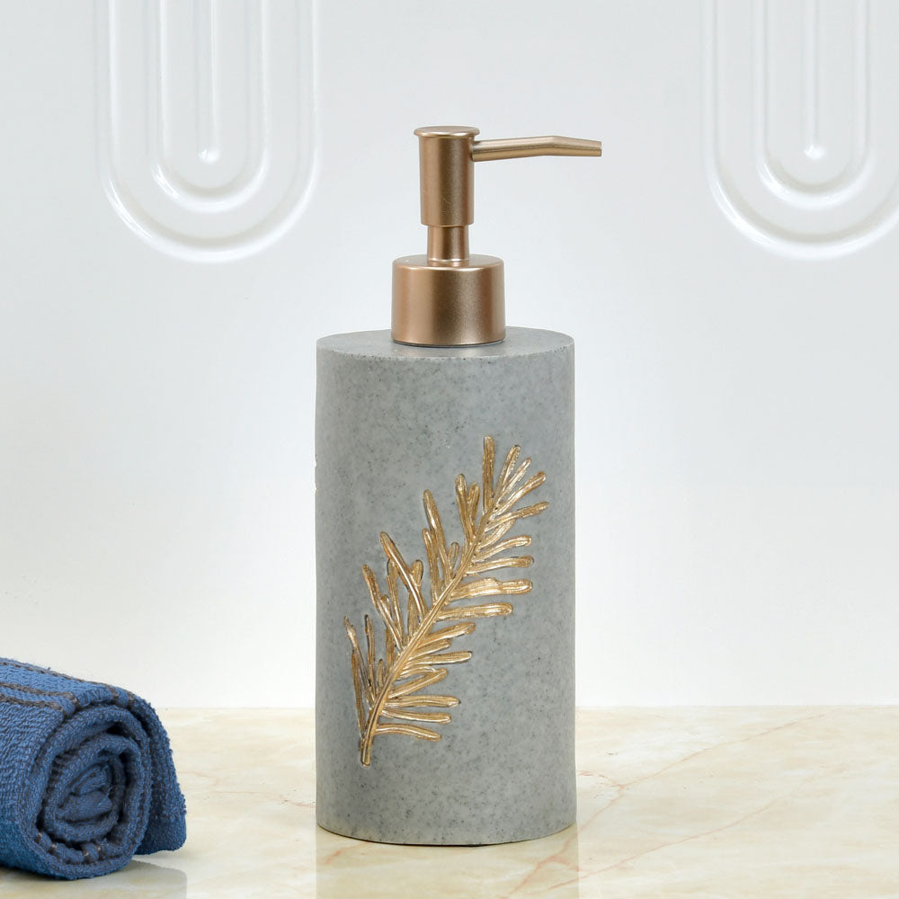 Leaf Design Polyresin & Plastic Liquid Soap Dispenser (300 ml, Grey)