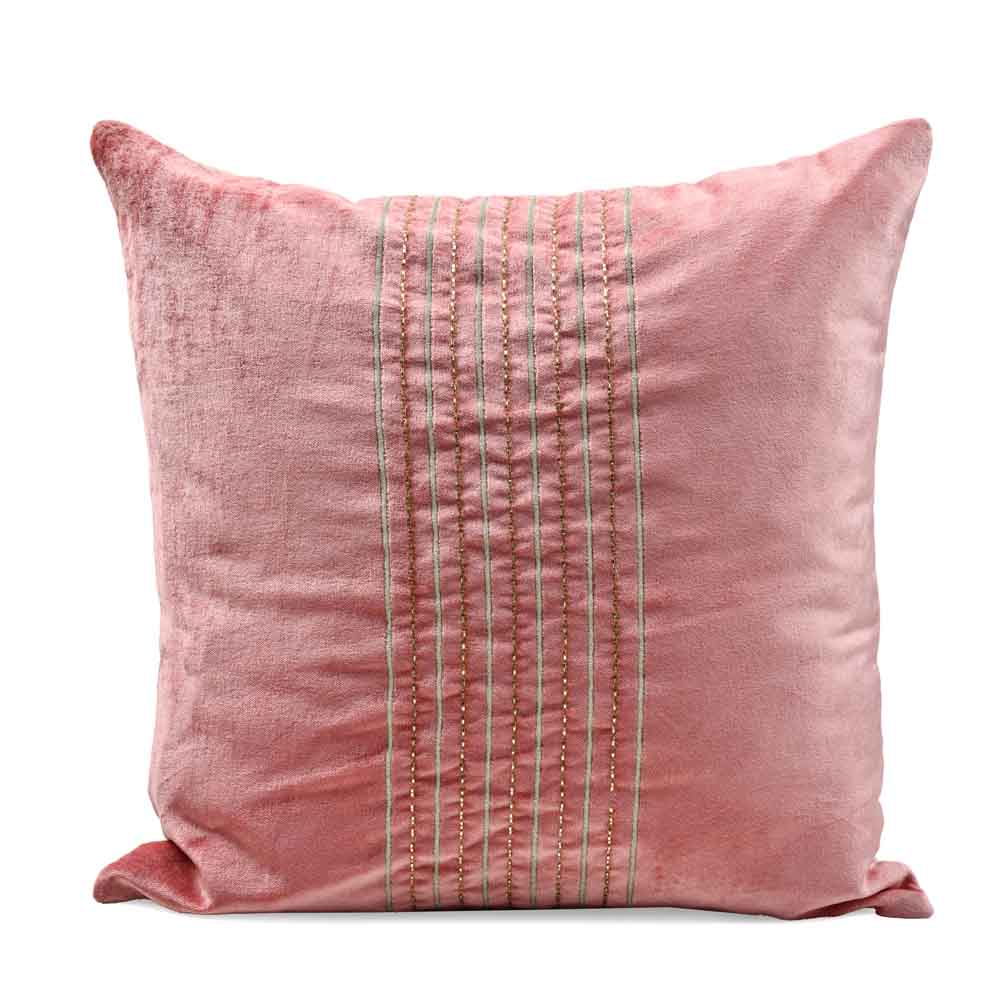 Embroidered Cotton Polyester 16" x 16" Cushion Cover (Pink)