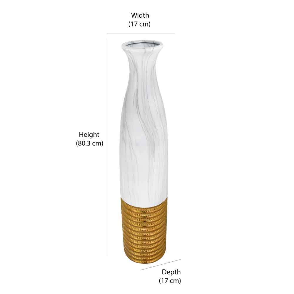 Decorative Ceramic Floor Vase (White & Gold)