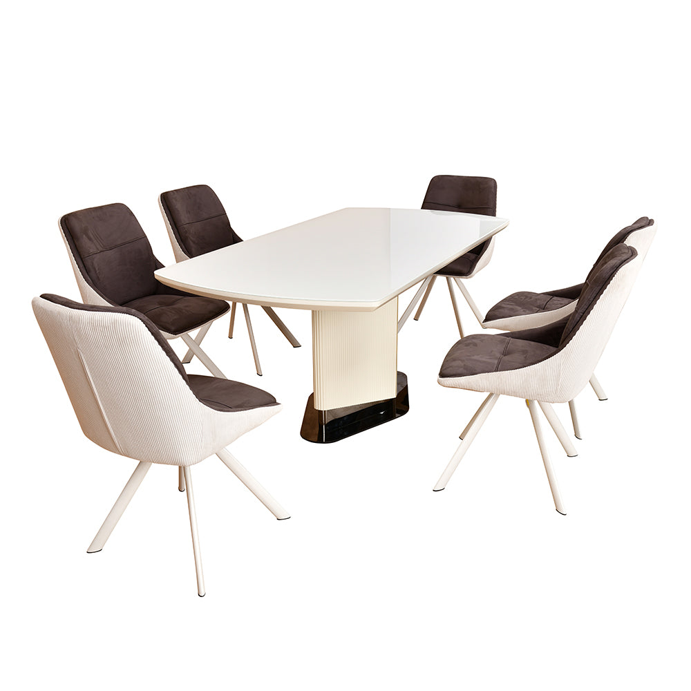 Gavyn 6 Seater Dining Set (White, Brown & Light Grey)