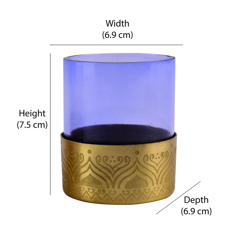 Decorative Metal & Glass Votive Set of 2 (Purple & Gold)