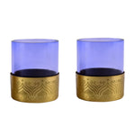 Decorative Metal & Glass Votive Set of 2 (Purple & Gold)