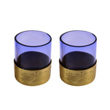 Decorative Metal & Glass Votive Set of 2 (Purple & Gold)