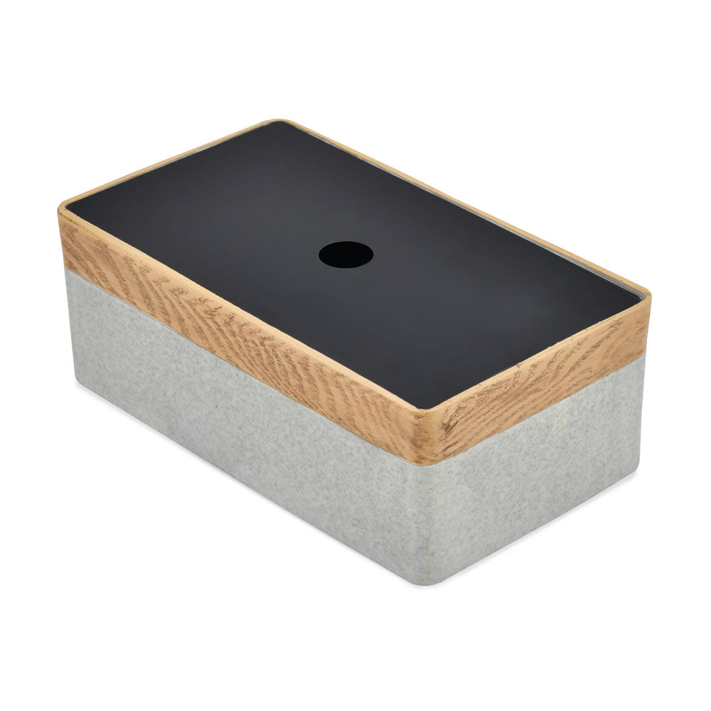 Wooden Finish Polyresin Rectangular Tissue Box (Grey)