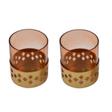 Decorative Mughal Jali Metal & Glass Votive Set of 2 (Peach & Gold)